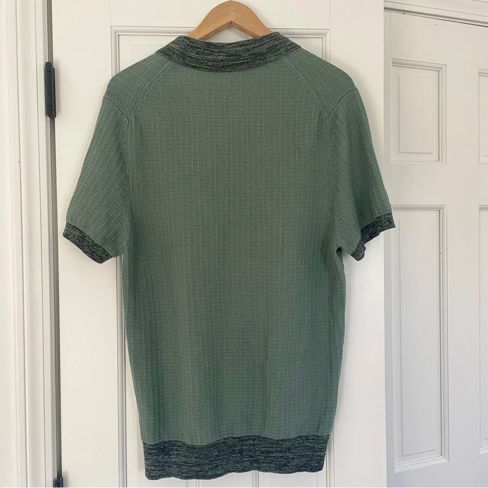 Scotch‎ & Soda Polo Sweater Men M Forest Green Marled Rib Short Sleeve